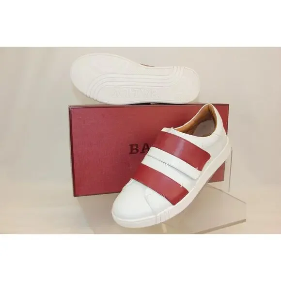 NIB BALLY WILLET WHITE RED LEATHER LOGO SWISS SNEAKERS 12 US 45 ITALY